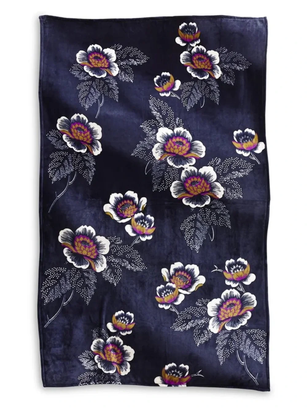 Vera Bradley Navy Seurat Floral Velvet Throw Blanket with White & Purple Blooms